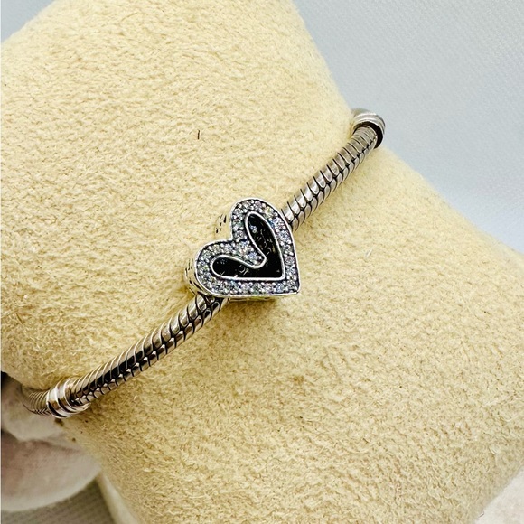 EUC Pandora 798692C01 Sterling Silver Sparkling Freehand Heart Charm w/ Clear CZ - Picture 4 of 16